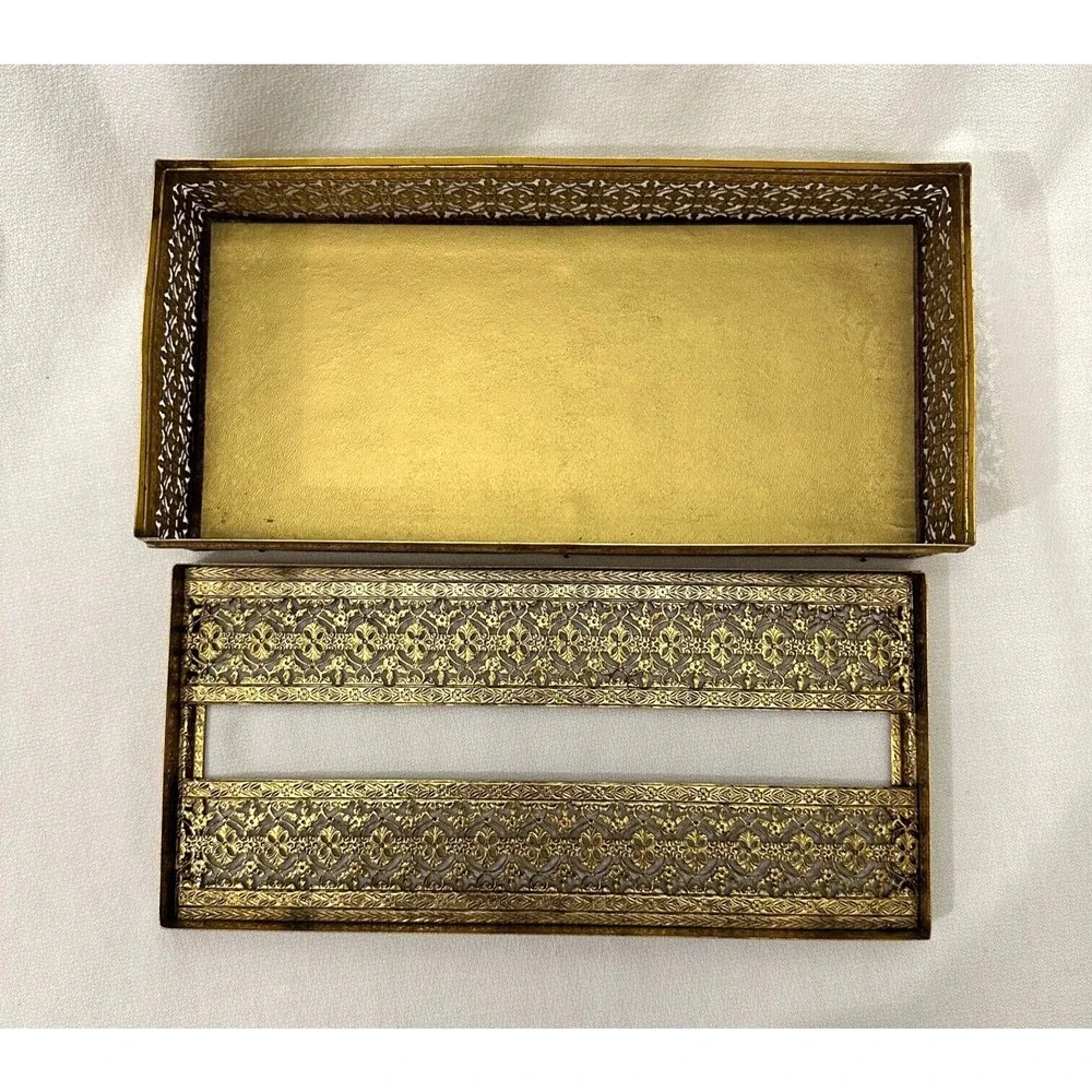 Vintage Gold Tone Brass Filigree Tissue Box Holder